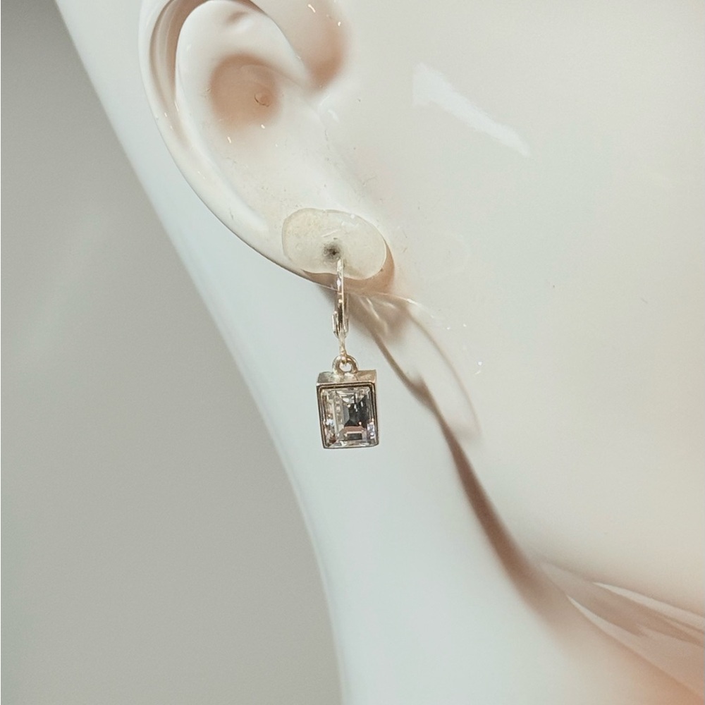 Givenchy Silver Tone Clear Faceted Crystal Dramatic Dangle Earrings 1 in - Picture 6 of 6